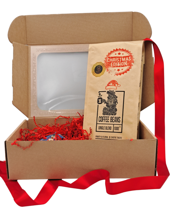 Kalėdinė dovana. Dėžutė su kavos pupelėmis